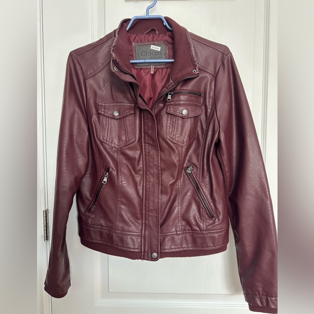 Ci Sono Women's Deep Burgundy Leather Jacket